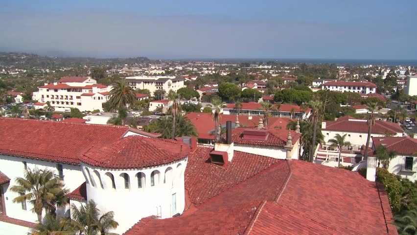 Red terracotta roofs in coastal town