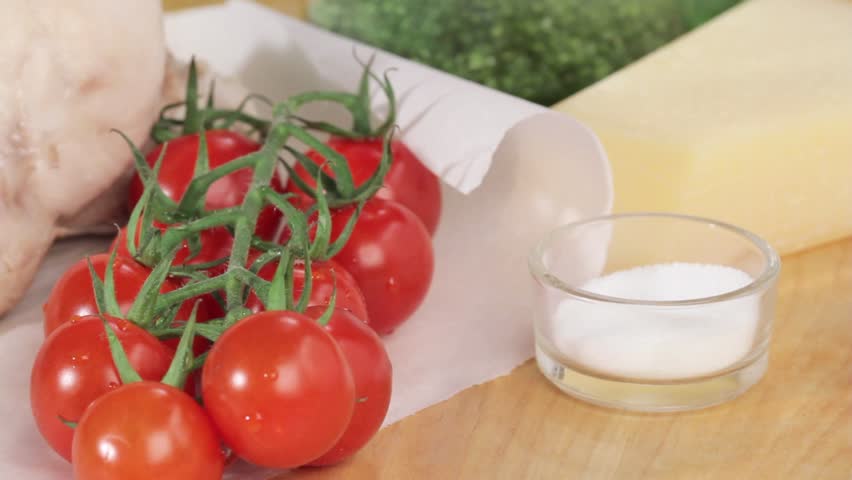 Ingredients for chicken and orzo salad with pesto