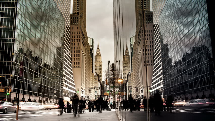 Facing East on W 42nd St in NYC - Day to Night Time lapse