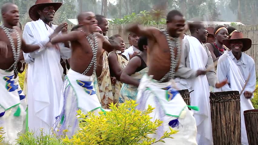 RWANDA, AFRICA - JUNE 16: Male Tribal Dancers Perform Traditional Intore Dance (traditional Ballet of Rwanda) on June 16, 20012 in Rwanda, Africa. Drumming, Song, and Music is featured as well.