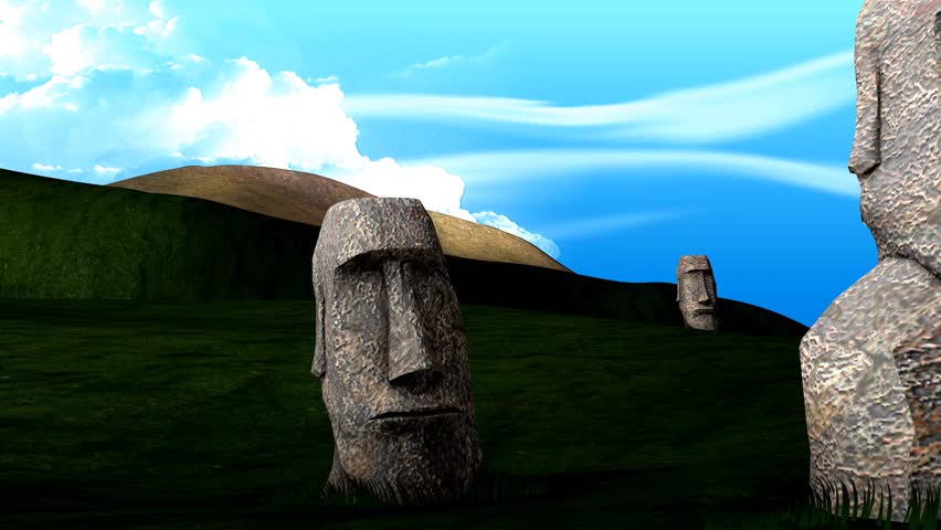 Artist recreation of Easter island statues.