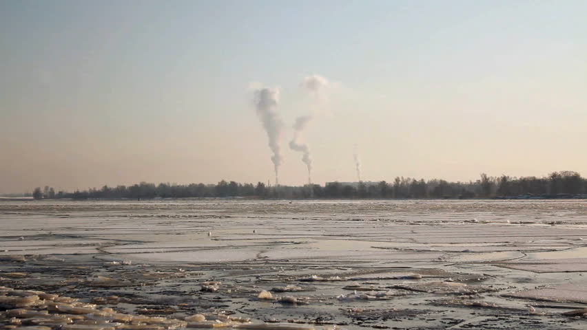 Riga port waters during Winter, in Daugava, Riga, Latvia.