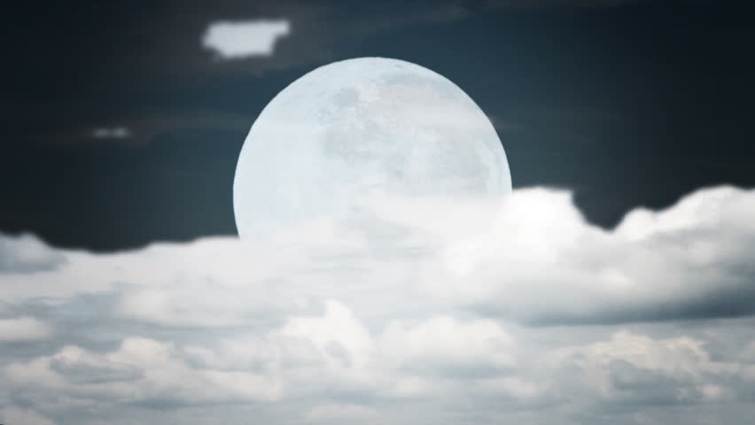 time lapse white full moon with cumulus clouds ahead at night