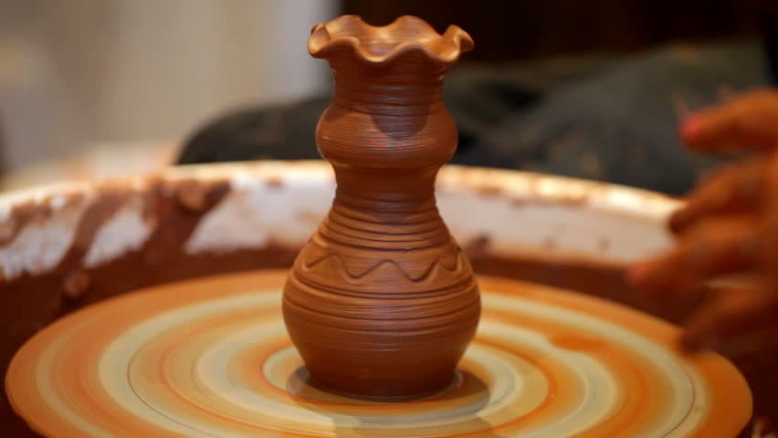 Finished article on a potter's wheel
