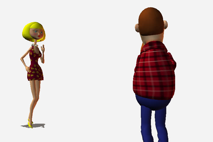 male and female cartoon characters dancing on an alpha layer