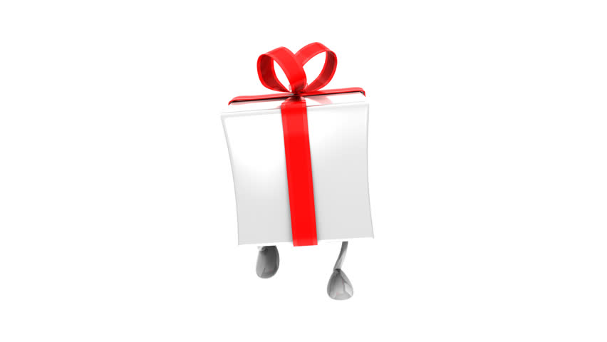 Walking Gift 01 Loop.  Beautiful white gift is walking happily. Using alpha matte you can use them separately or change 