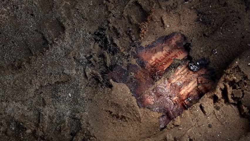 Burned news-sheet in the sand