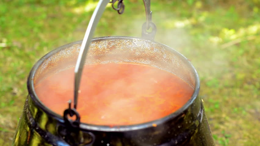 goulash cooking over the campfire