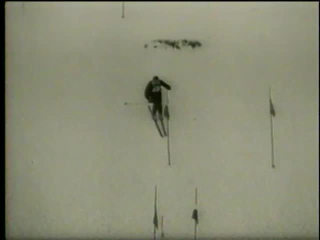 Skiers fall in the world ski championship in Bad Gastein, Austria circa 1958 - MGM PICTURES, UNIVERSAL-INTERNATIONAL NEWSREEL, USA, filmed in 1958