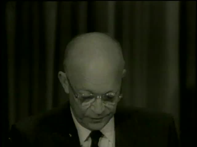 The president Dwight Eisenhower gives a speech about an economy and an unemployment in Washington circa 1958 - MGM PICTURES, UNIVERSAL-INTERNATIONAL NEWSREEL, USA, filmed in 1958