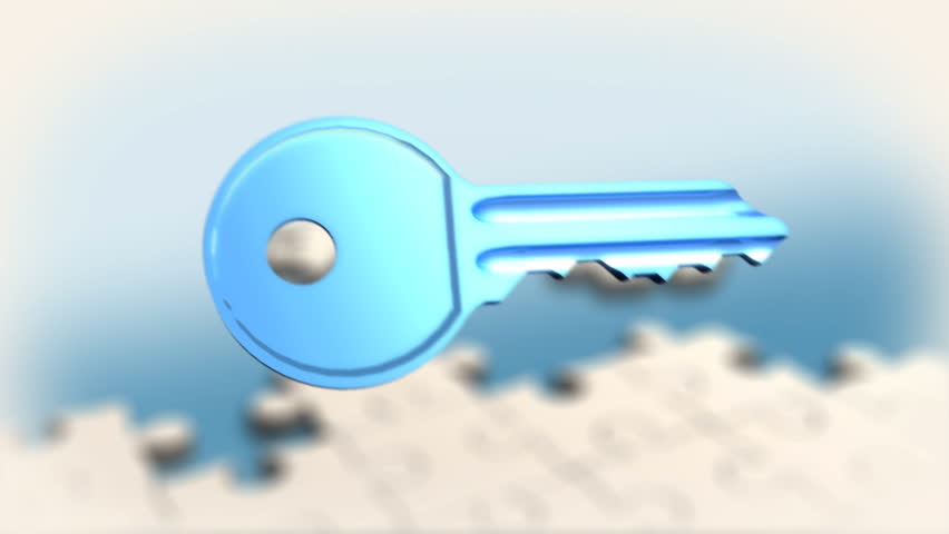 key solution. A key well fitting into a puzzle 