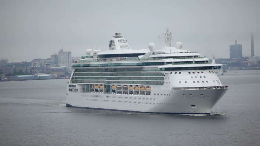 Huge passengers liners float from port near coastal city Stockholm