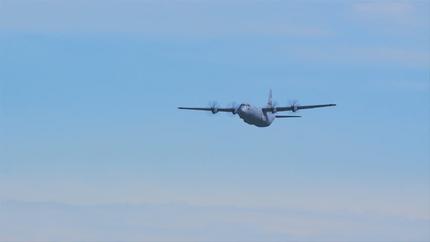 QUONSET, RHODE ISLAND - CIRCA JUNE 2012: Air force C-130 Hercules doing low pass