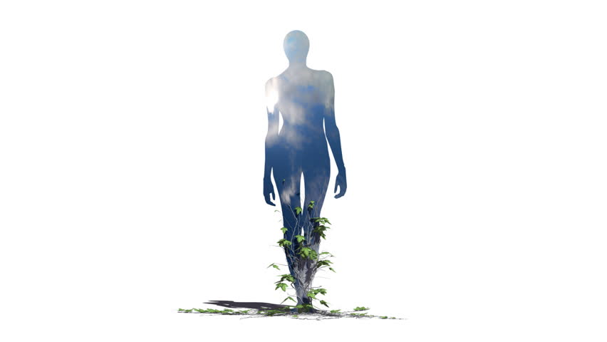 A female figure is entwined by growing ivy.