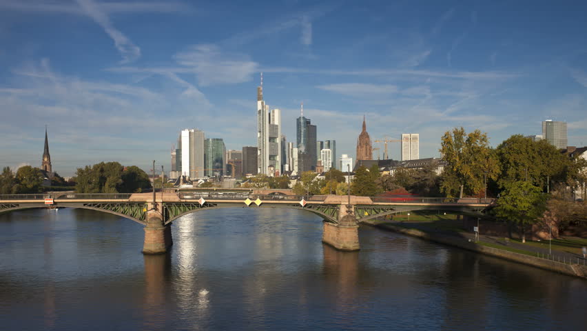 Germany, Frankfurt, city skyline on river bank