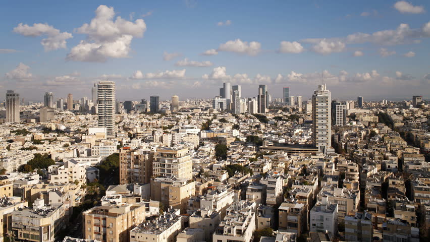 Elevated city view towards the commercial and business center, Tel Aviv