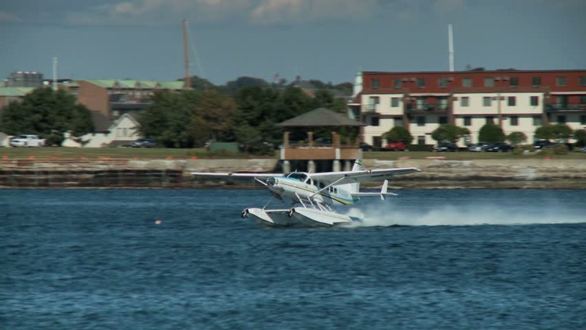 NEWPORT, RHODE ISLAND - CIRCA SEPTEMBER 2007: Seaplane taking off from Newport harbor