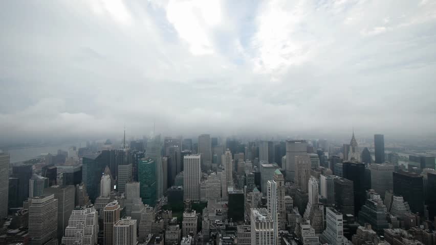 Time-lapse New York City Manhattan skyline cloudy day 