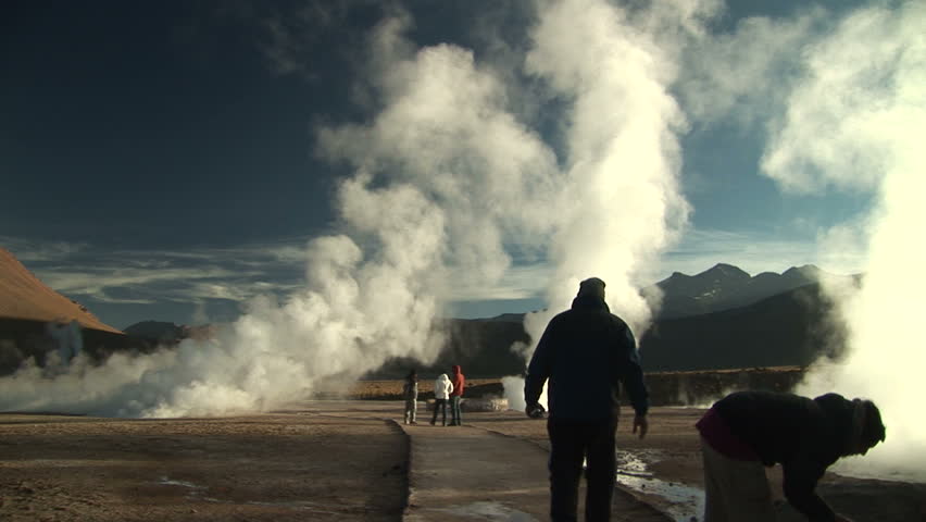 Tourists near geysers in Atacama Desert, Chile