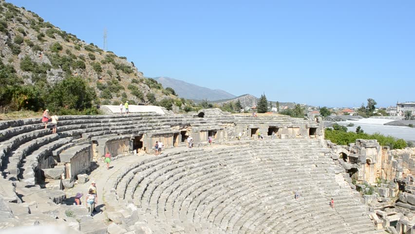 MIRA, TURKEY - JUNE 9: Tourists visit the Greek-Roman amphitheater on June 9, 2012 in Mirai, Turkey.