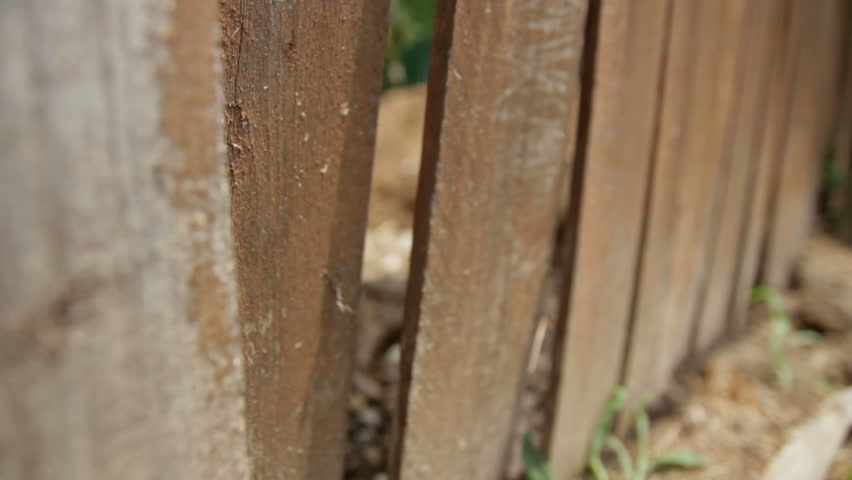 Close-up dolly of an old broken down fence.