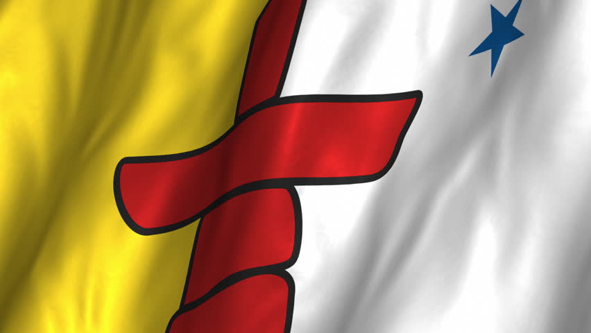 A beautiful satin finish looping flag animation of Nunavut.   A fully digital rendering using the official flag design in a waving, full frame composition.  The animation loops at 10 seconds.  