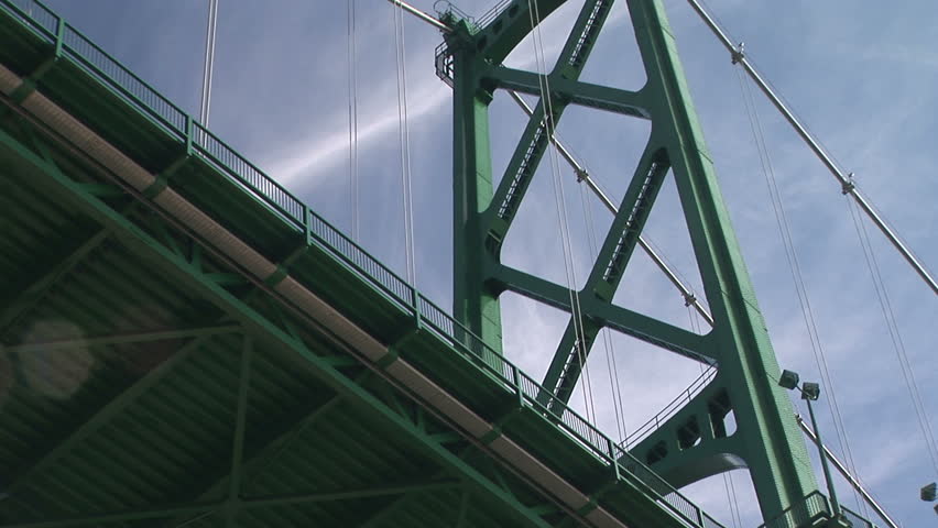 Lions Gate Bridge, Vancouver, British Columbia, Canada, low angle view, zoom out.		 Format: NTSC HDV Compression: MotionJPEG-A Camera: Sony HVR-Z1U Size: 1080i (1920 x 1080) Sound: No