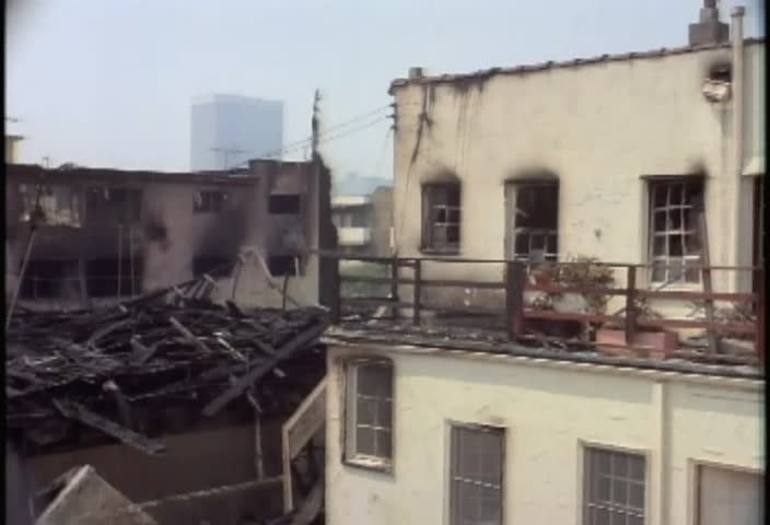LOS ANGELES-CIRCA APRIL/MAY 1992-Burned out buildings during the LA riots in 1992.