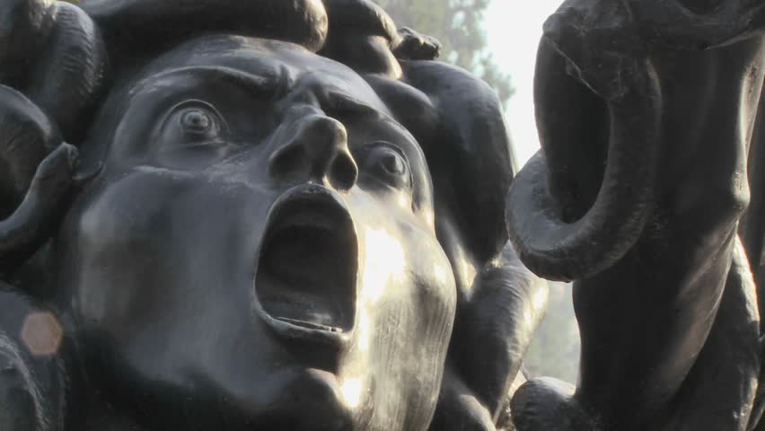MILAN, ITALY-CIRCA 2011-A statue of Medusa seems to be crying out in horror.
