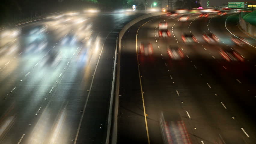 Time Lapse of Busy Highway at Night, Los Angeles - Circa May 2012
