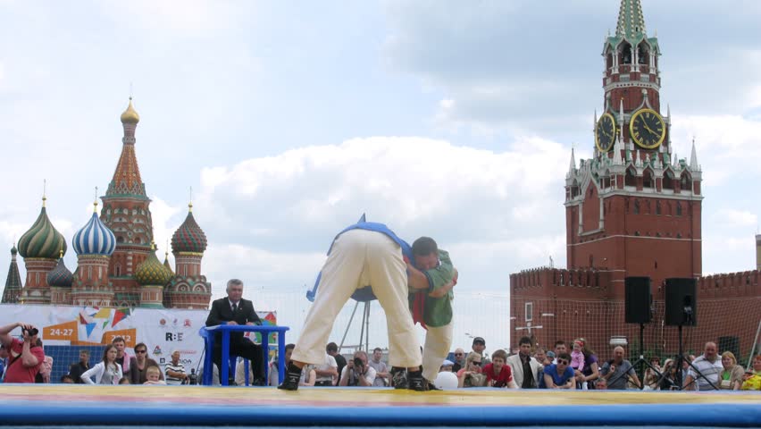 MOSCOW - MAY 27 : (Timelapse View) Two fighters compete in 8th forum Is ready to work and defense on Red Square, on May 27, 2012 in Moscow, Russia