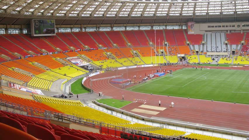 MOSCOW - JUN 11: (Timelapse View) Audience looks Eliminatory championship of Russia on athletics at stadium Luzhniki, on Jun 11, 2012 in Moscow, Russia