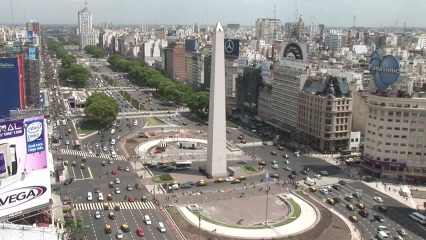 ARGENTINA - CIRCA 2007: A view of avenue, billboards and obelisk in Buenos Aires, Argentina