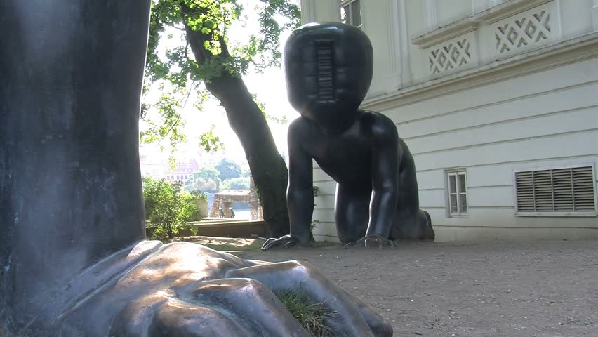 Prague, Czech Republic - July 2012: Mimina baby sculpture on Kampa Island, are made of bronze and built by David Cerny