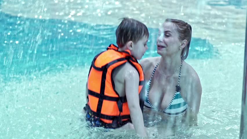 Mom Wearing Thong And Son In Pool