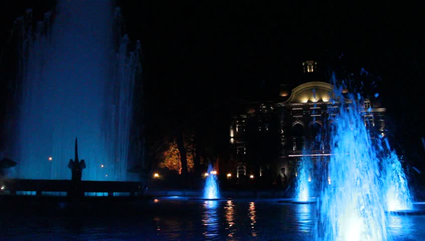 Fountain in Plovdiv at night, Bulgaria