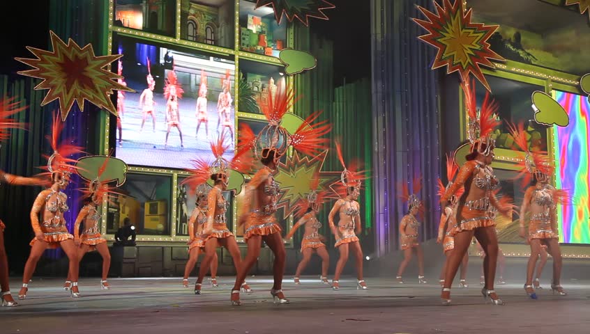 LAS PALMAS DE GRAN CANARIA, SPAIN - FEBRUARY 10: Participants in the Carnival Groups Competition present their costumes during the Carnival, February 10, 2012 in Las Palmas, Spain