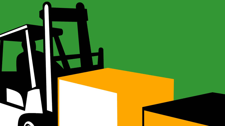 animation of a forklift truck with crate box loading lifting materials handling.