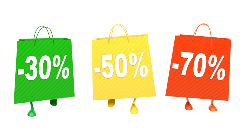 Walking  shopping bags 02 Loop. Beautiful three sale bag walking happily. Using alpha matte you can use them separately or  change background.