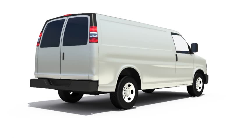 Animation of the van driving by, isolated on white with alpha channel.