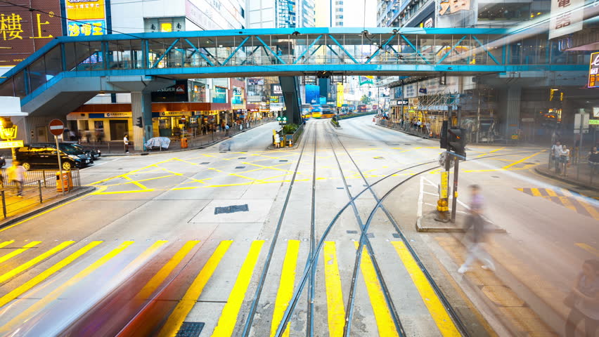 Hongkong,China - August 2th,2012: bus through the streets of Hongkong,time lapse,
