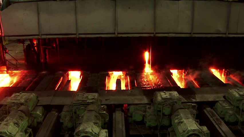 Fresh cast hot metal slab.