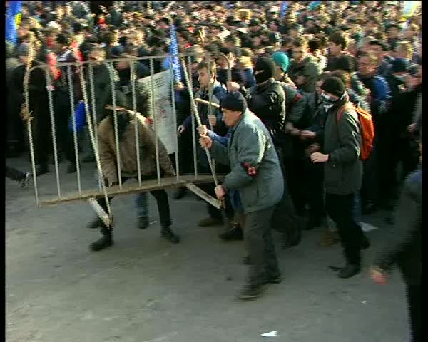 KIEV, UKRAINE - MARCH 9: Nationalist protestors clash with police on March 9, 2011 in Kiev, Ukraine.
