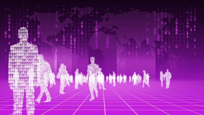 Silhouettes of binary people with map of earth in the background behind - HD720 progressive.