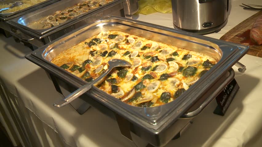 video footage of a catering buffet