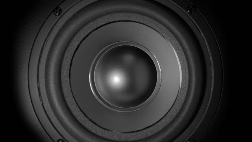 Closeup at moving sub-woofer. Speaker part. 