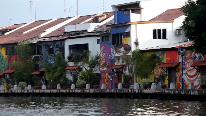 MALACCA - SEPTEMBER 1: View from boat of waterfront buildings on September 1, 2012 in Malacca, Malaysia.