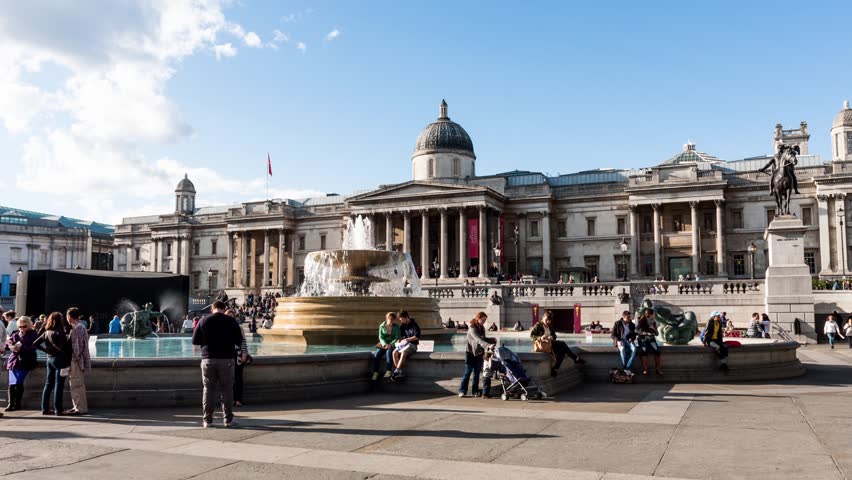 LONDON - CIRCA 2012:  Hyper Lapse -Time lapse of people in Trafalgar Square in London circa 2012