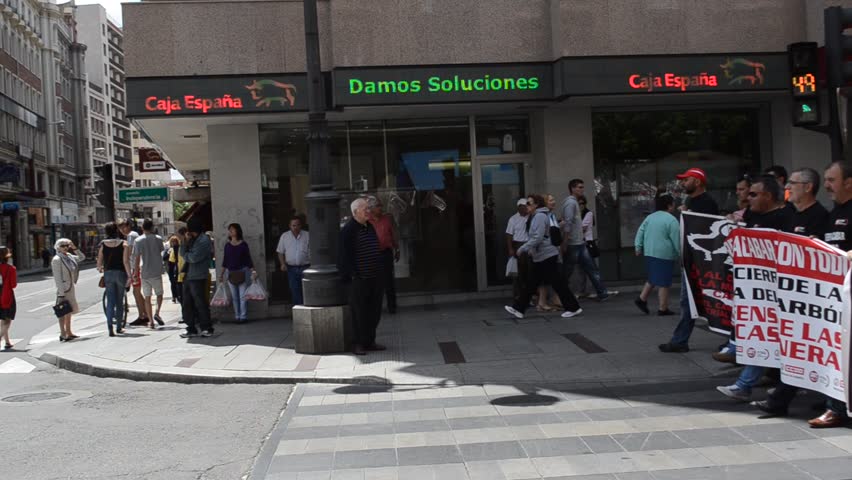 LEON, SPAIN - CIRCA JUNE 2012: Spanish miners protest against government budget cuts in Leon, northern Spain, circa june 2012.