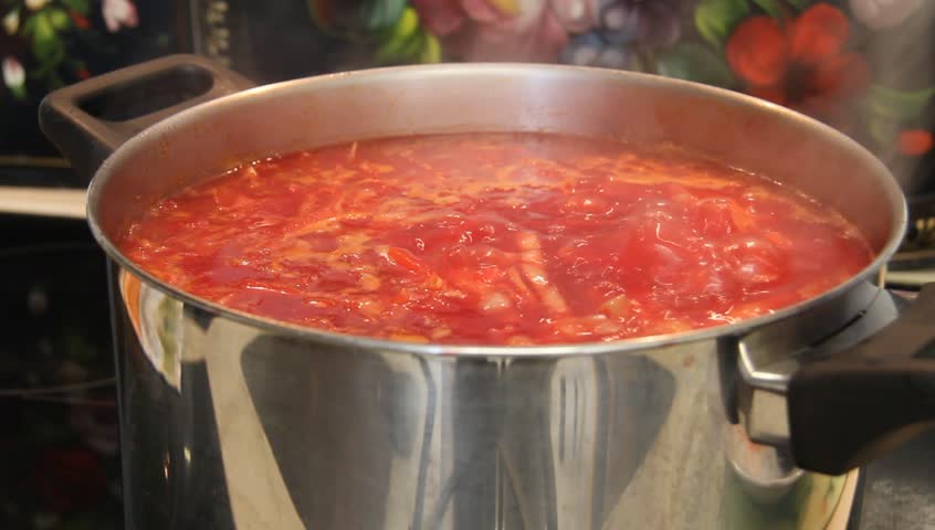 Ukrainian and russian national red beet soup closeup